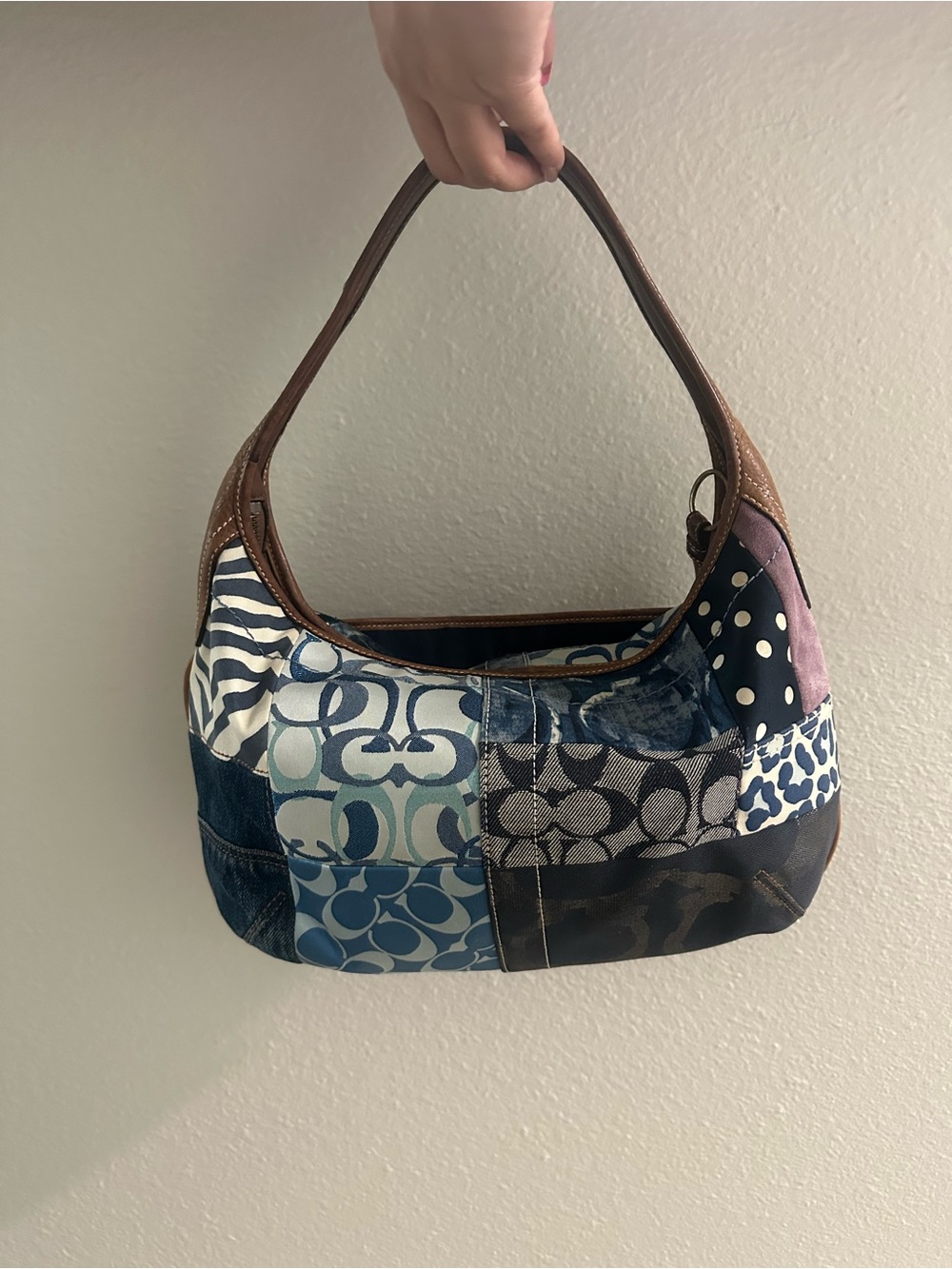 Coach Patchwork Denim and Leather Hobo Bag - Blue/Brown - Picture 2 of 9